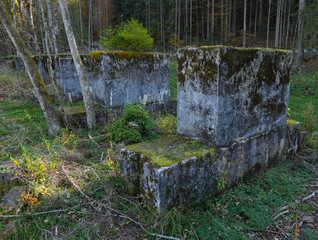 OBERSALZBERG, GERMANY - October 28, 2018: WW2 remains,  Big Theater Hall - Remains of Hitlers Berghof, Tracking, Obersalzberg, Berchtesgaden, Bavaria, Germany