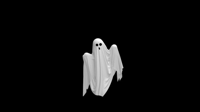 Cartoon Flying white Ghost with Alpha channel