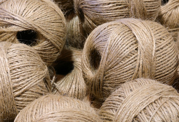many balls of rough twine for sale at shop