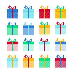 Set with gift for any design. Colorful blank cardboard package box. Product packaging. White background. Surprise symbol. Gift box Vector design template. Holiday background. Christmas vector