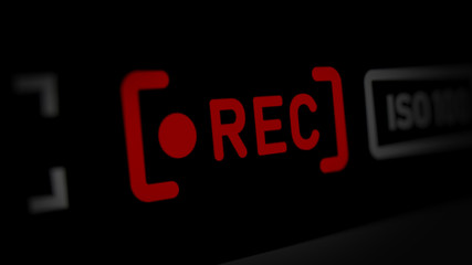 Red REC (Record) Label of Camera Interface on Monitor Screen