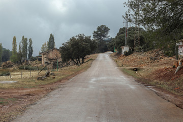 Road to the mountains in autumn