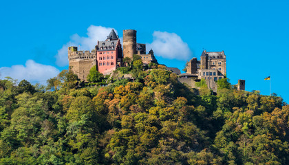 Fototapeta na wymiar Schönburg castle near the village Oberwesel. Rhineland-Palatinate, Germany, Europe