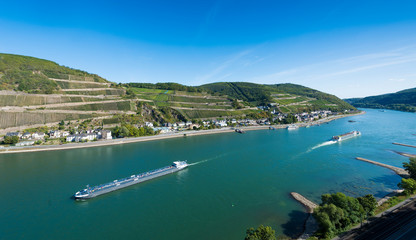 Fototapeta na wymiar View over the Rhine to Assmannshausen, Hesse, Germany, Europe