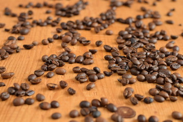 Coffee beans on wood