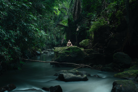 Man Rest In A Tropical Rainforest