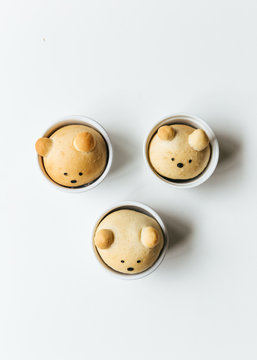 Homemade bear bread buns in ramekins