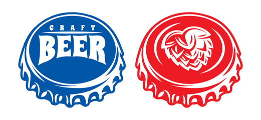 Vector set of two color illustrations with bottle metal caps