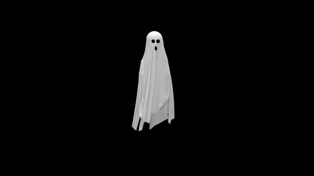 Cartoon Flying white Ghost with Alpha channel