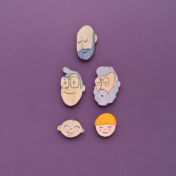 LGTBTQ Family faces. Family faces illustration draw and painted with watercolors.