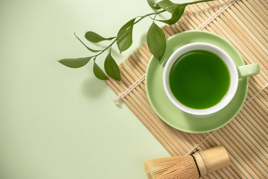 Green matcha tea drink and tea.