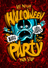 Halloween party design with screaming ghost and speech bubbles