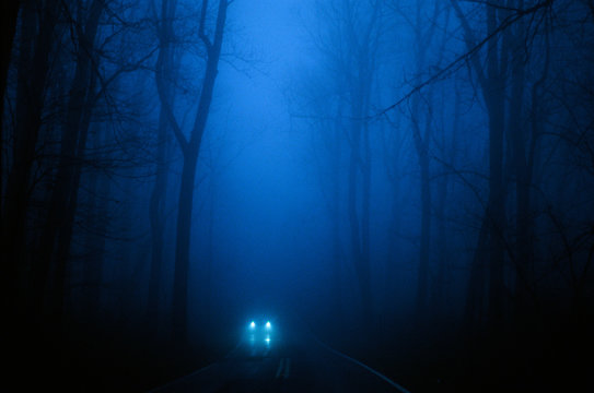 Blue fog with car lights - Powered by Adobe