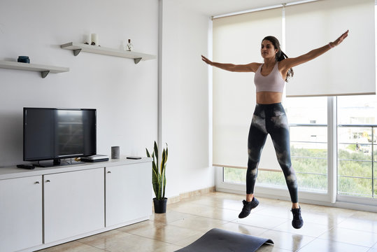 Stretching morning routine at home.