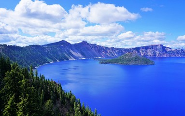 Deep Blue Lake with Mountains Crater Lake National Park Oregon USA