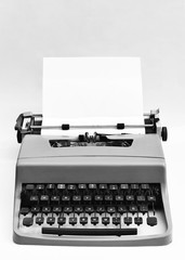 Old black and white typewriter. Antique machine. Retro. Vintage