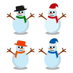 Set Of Cute snowman illustration in flat style. Winter symbol, icon. Christmas or New Year greeting card design element.