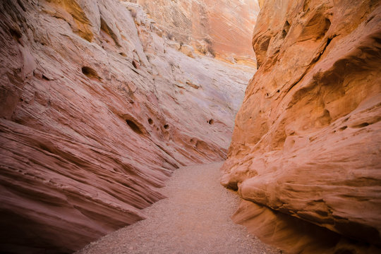 Narrow path through orange canyon