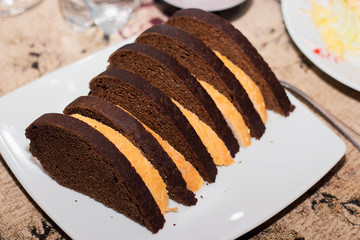 Plate with sliced bread on the table