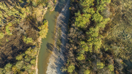 River and mountain forest. Photo from drone.