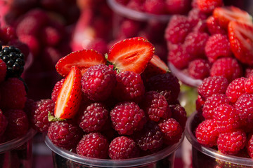 Ripe tasty juicy berry raspberries strawberries blackberries