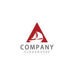 Abstract Triangle Sailing Ship Logo Design . Triangle boat Logo Design Template