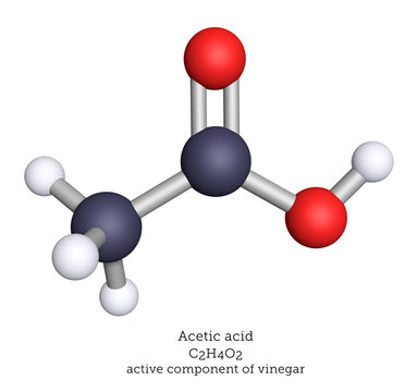 Acetic acid a a ball and stick molecular molecule. Vinegar is ~5 ...