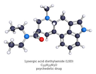 Halucinogenic LSD molecule shown as a 3d Illustration