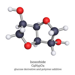 Isosorbide molecule shown as a 3D illustration. Recently, isosorbide has been recognized as a potential alternative to BPA for the synthesis of polycarbonates.