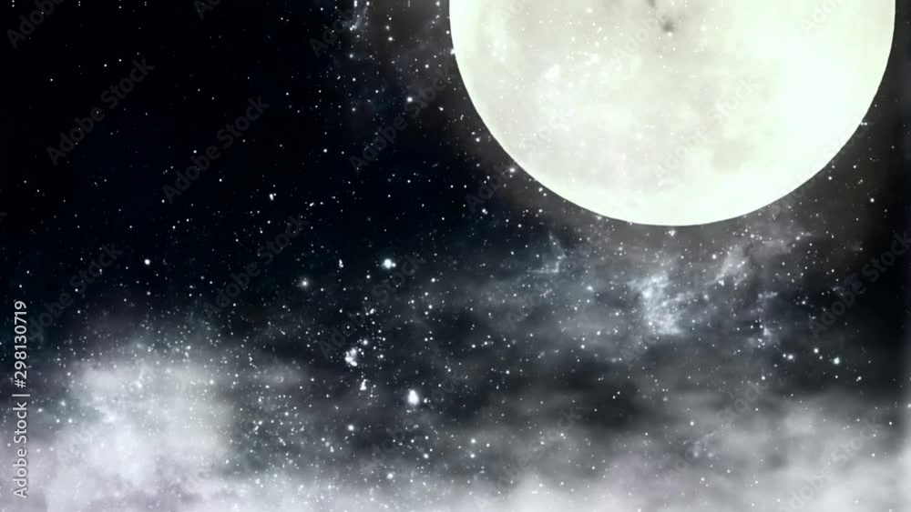 Wall mural cloudy full moon and stars in the night looped animation