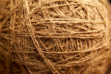 Ball of grey natural linen string top view.