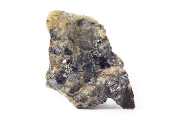 Rock of Galena (lead glance) mineral from Spain isolated on a pure white background.