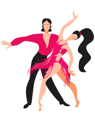 Fototapeta na wymiar Beautiful couple dancing Latin American dance of salsa.