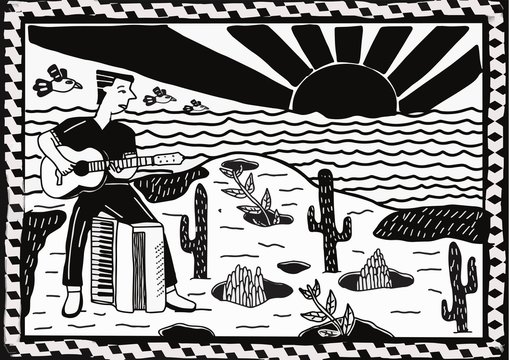 performing musical arts on stage. illustration of cordel style