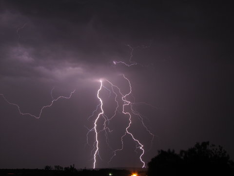A multiple lightning bolt and leaders, Scheepersnek, South Africa.