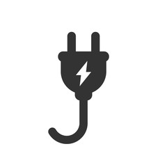 Electrical plug with lighting symbol and cable black vector icon. Plug with wire simple glyph pictogram symbol.