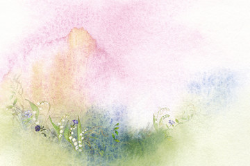watercolor background with wildflower lilies and vines - 298134904