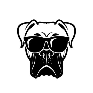 Boxer dog wearing sunglasses - isolated outlined vector illustration
