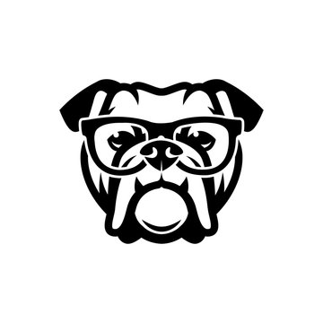 English bulldog wearing eyeglasses - isolated outlined vector illustration - Vector