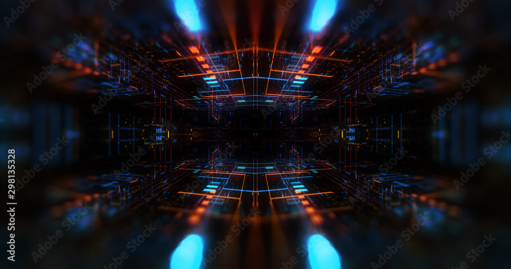 Poster quantum computer environment with digital technology, processing unit of an advanced artificial inte