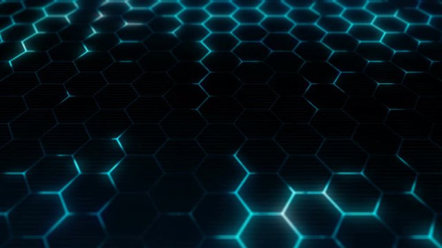 Hexagons texture for futuristic surface concept. Abstract sci-fi background. Closeup camera view. Seamless loop.