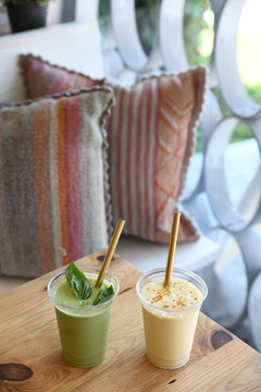 Smoothies served on table