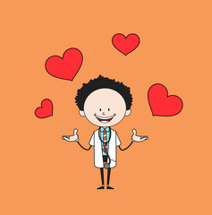 Cartoon Doctor - Presenting Hearts