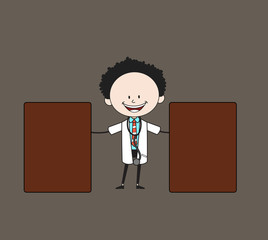 Cartoon Doctor - Standing with Two Boards