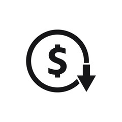 Obraz premium Dollar down icon. Cost reduction isolated on white background. Vector illustration