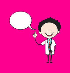 Cartoon Doctor - Smiling and Pointing to Speech Bubble