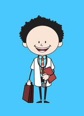 Cartoon Doctor - Standing with File and Briefcase