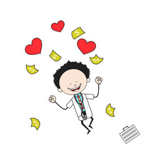 Cartoon Doctor - Jumping with Hearts and Money