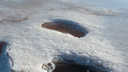 Salt lake Crimea autumn. autumn in the Crimea. Salt and texture. Salt crystal.