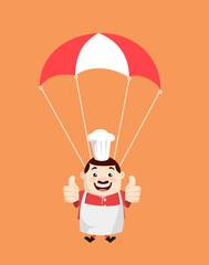 Cartoon Fat Funny Cook - Successful Landing with Parachute
